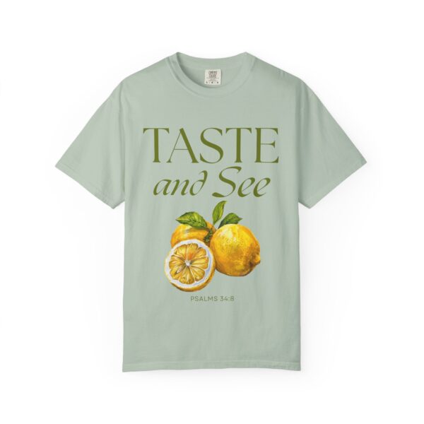 Christian Lemon T-Shirt – Taste and See Psalm 34:8 – Amalfi Coast Summer Tee – Bible Verse Shirt for Women & Men – Garment-Dyed Unisex Tee - Citrus-Inspired Unisex T-Shirt, Nature Lovers Gift, Summer Vibes Tee, Taste and See Apparel - Image 5