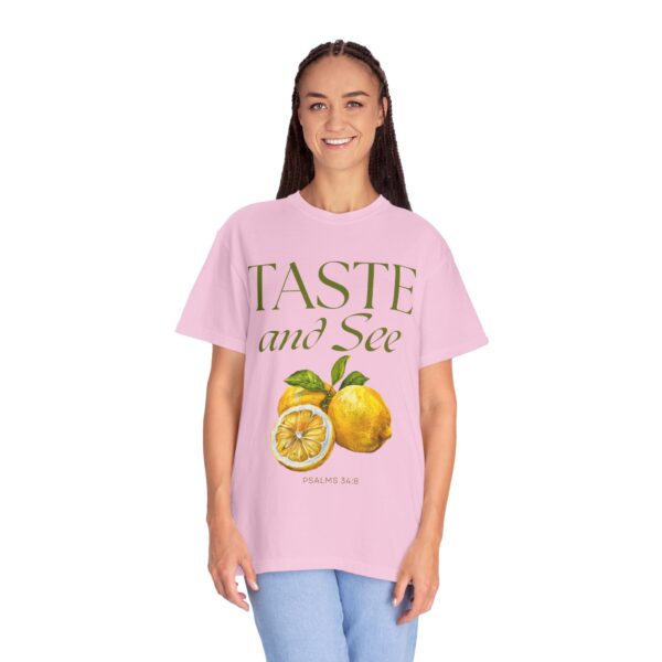 Christian Lemon T-Shirt – Taste and See Psalm 34:8 – Amalfi Coast Summer Tee – Bible Verse Shirt for Women & Men – Garment-Dyed Unisex Tee - Citrus-Inspired Unisex T-Shirt, Nature Lovers Gift, Summer Vibes Tee, Taste and See Apparel - Image 8