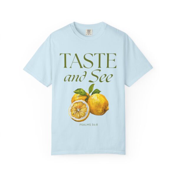 Christian Lemon T-Shirt – Taste and See Psalm 34:8 – Amalfi Coast Summer Tee – Bible Verse Shirt for Women & Men – Garment-Dyed Unisex Tee - Citrus-Inspired Unisex T-Shirt, Nature Lovers Gift, Summer Vibes Tee, Taste and See Apparel - Image 6
